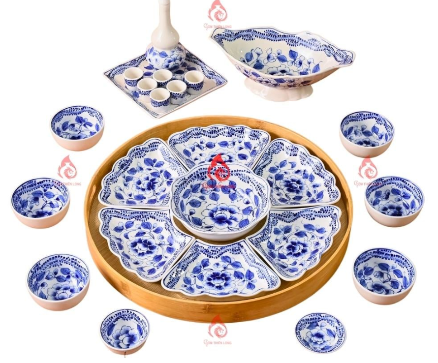 Bộ Bát Đĩa Hoa Mặt Trời Vẽ Hoa Dây